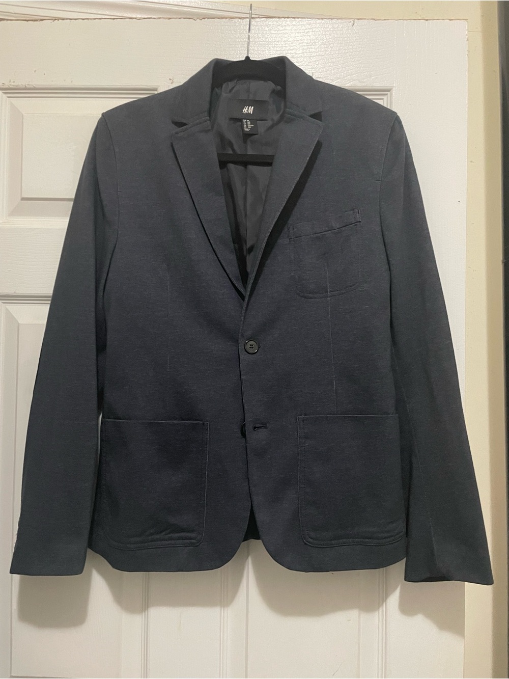 H&M Men's Dark Navy Knit Blazer - Single-Breasted Sport Coat